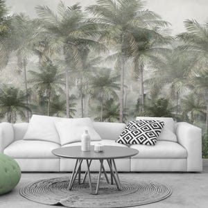 Carta da parati con palme della foresta pluviale tropicale, murale con piante di palme tropicali, decorazione da parete con palme retrò vintage