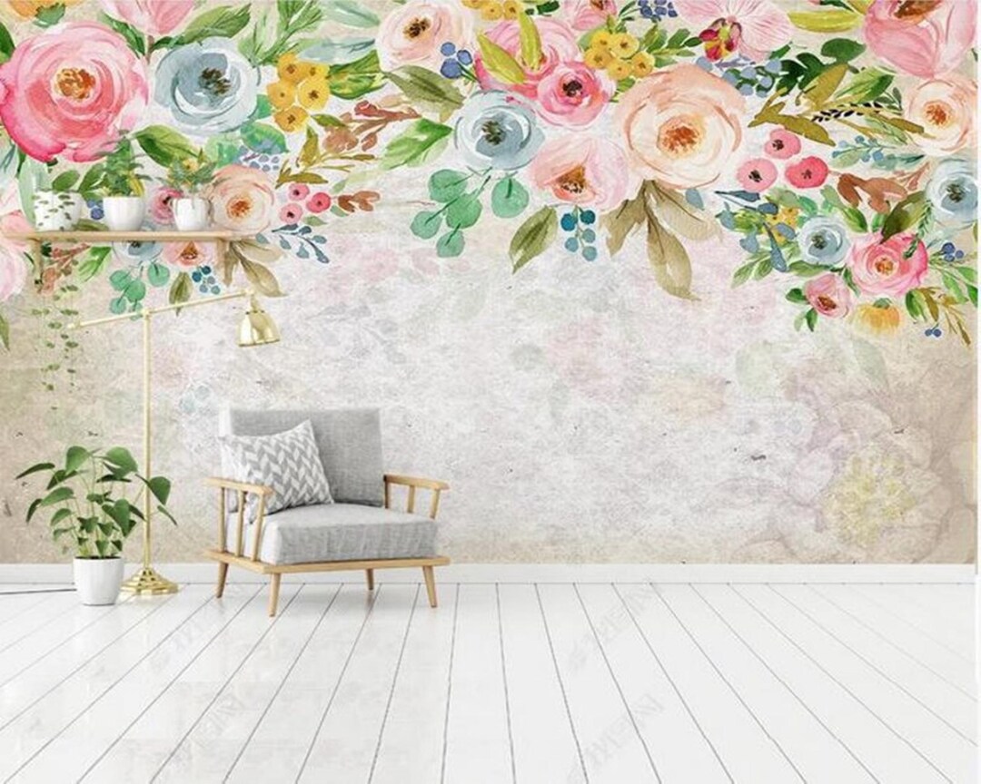 Watercolor Floral Wallpaper Mural: Abstract Colorful Flowers Wall Decor ...