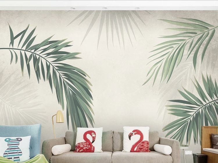 Simple Creative Hand Painted Tropical Leaves Wall Mural Etsy UK