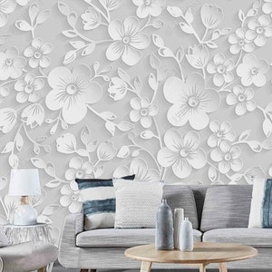 3D Weiße Blumen Blumen Wallpaper Wandbild