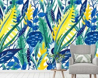 Watercolor Tropical Plants Rainforest Leaves Plants Wallpaper Wall Mural Wall Decor