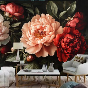 Baroque Peonies Wallpaper: Rich Floral Mural
