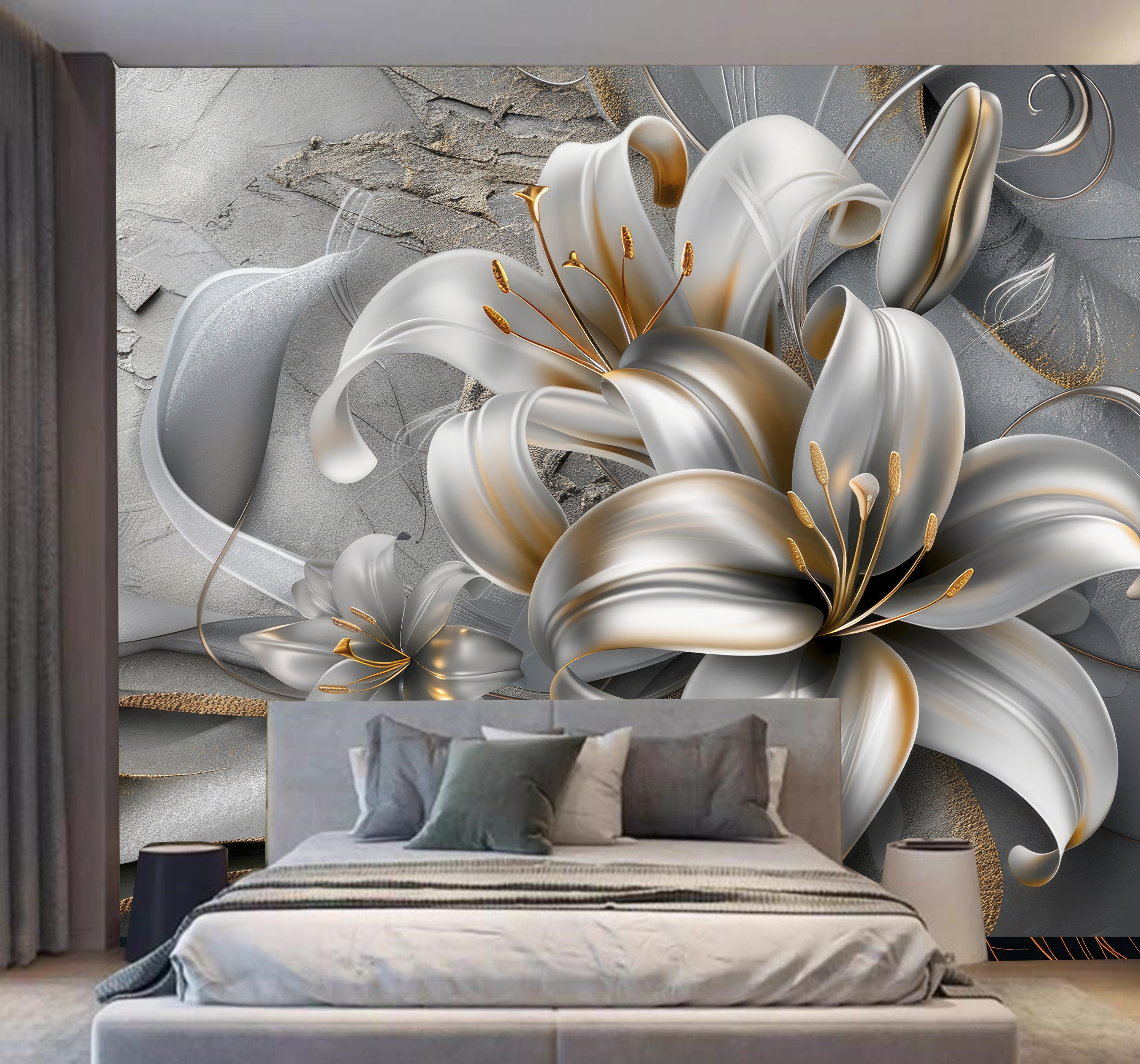 Silver And Gold Floral Wallpaper
