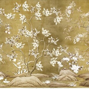 Flowers Blossom Vine Wallpaper Wall Mural Golden Background - Etsy