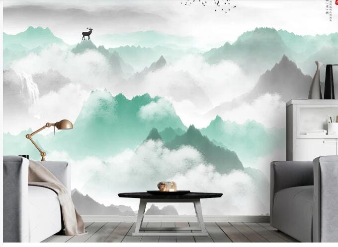 Ink Abstract Mountains Wallpaper Wall Mural Abstract Misty | Etsy