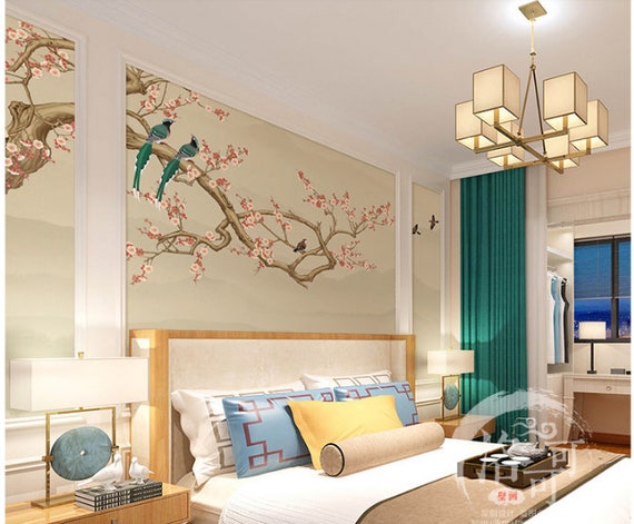 シノワズリ風の桜と鳥の壁画 - Etsy 日本