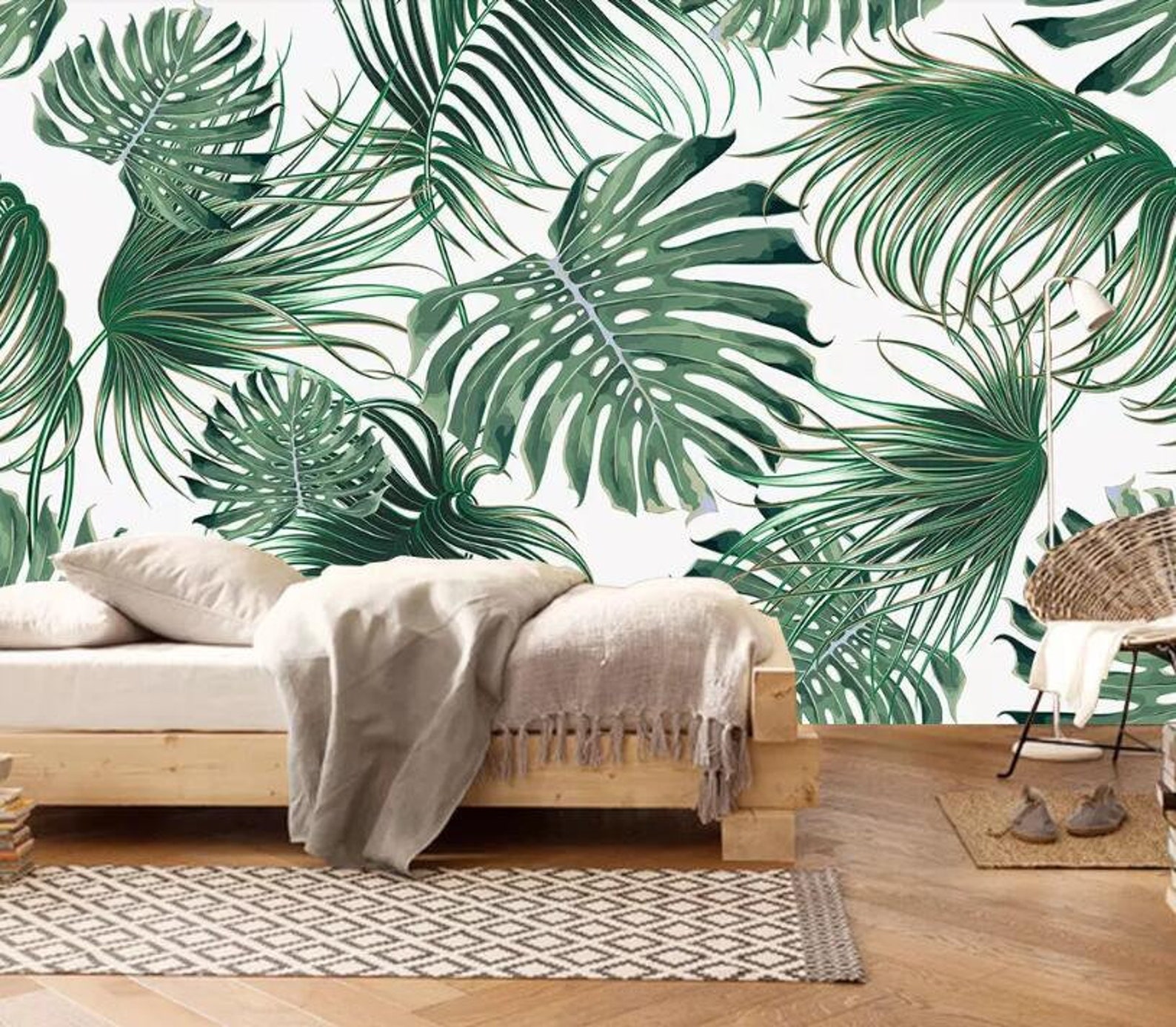 Tropical Green Leaves Wallpaper Wall Mural Tropical Leaves - Etsy