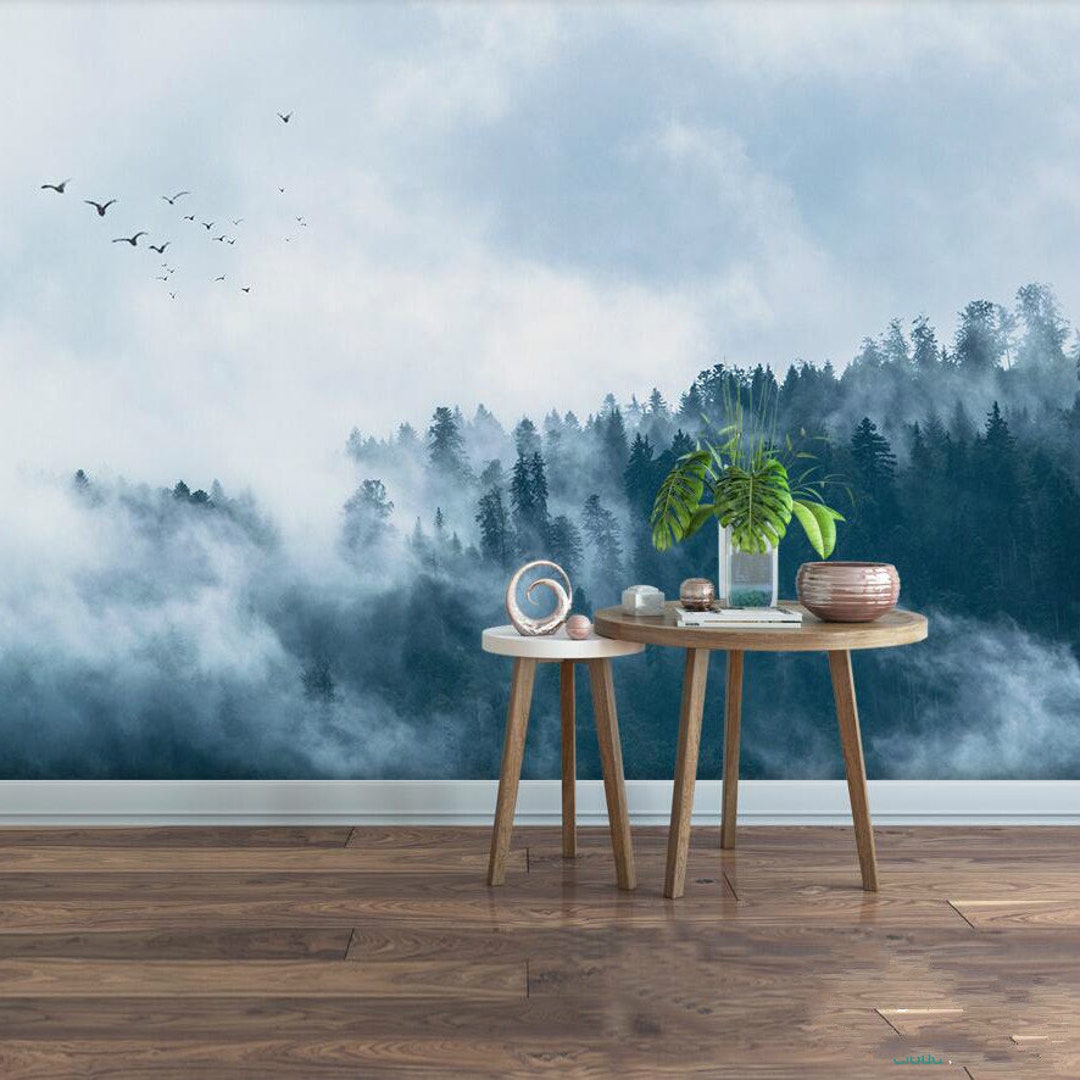 Oil Painting Landscape Wall Mural Wallpaper, Fosty Mountains With ...