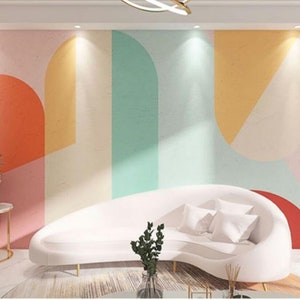 Papier peint géométrique Modiland coloré de couleur chaude nordique, pour salon et chambre à coucher, peinture murale géométrique assortie aux couleurs