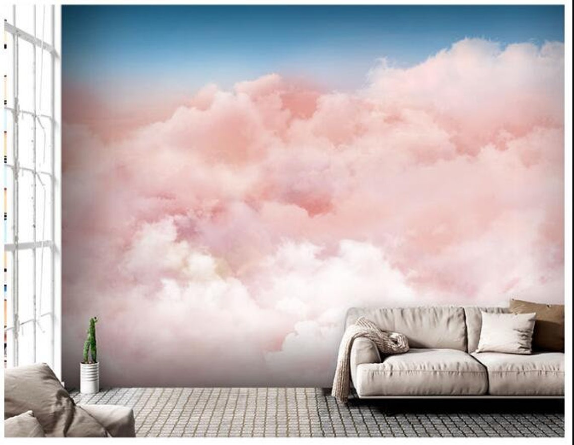 Hand Painted Abstract Pink Clouds Wallpaper Wall Mural Pink | Etsy