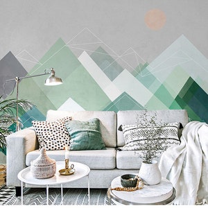 Geometrische Berg Sonne Wallpaper Wandbild: Dreieck Wand Dekor
