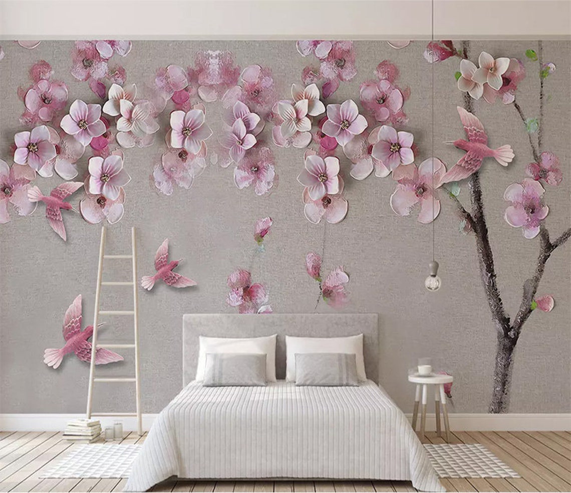 3D Cherry Blossom Flowers Floral Wall Mural Wallpaper | Etsy