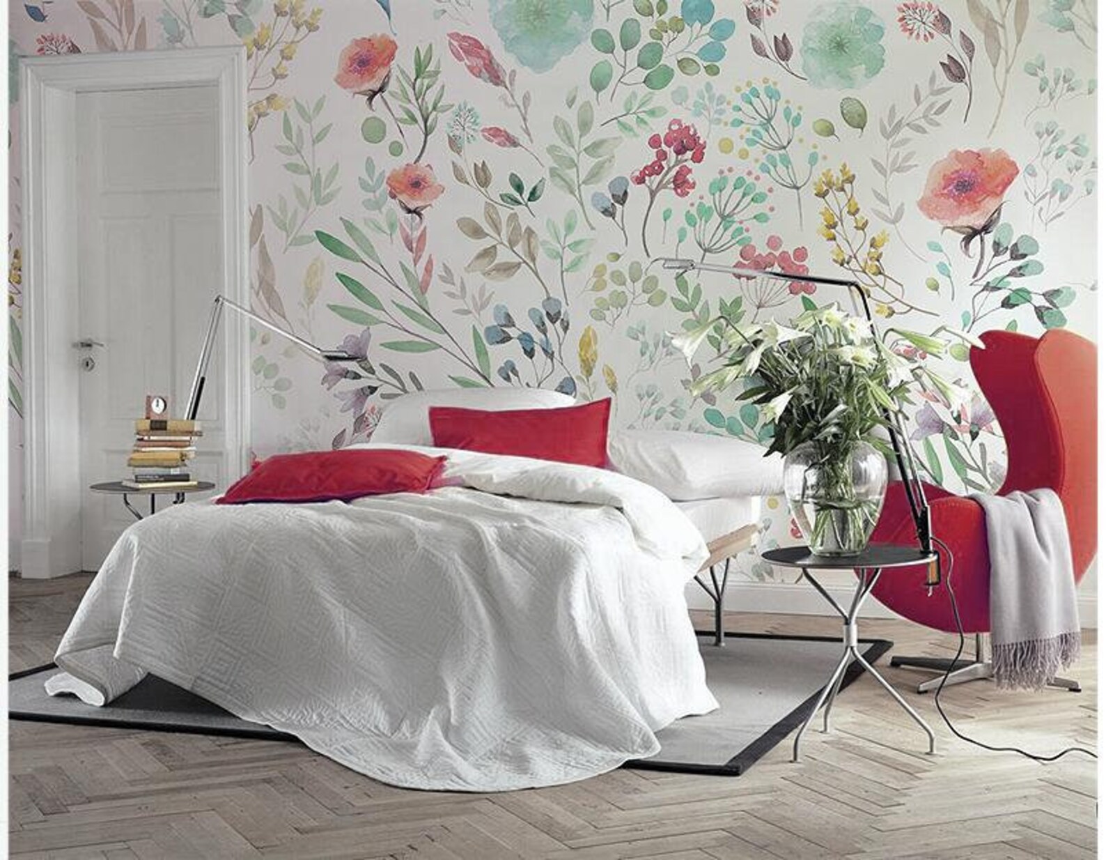 Watercolor Hand Painted Floral Wallpaper Wall Mural Garden Etsy