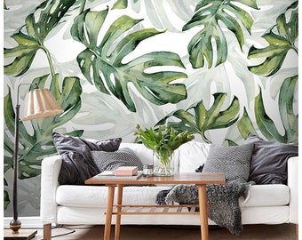 Rainforest Tropical Green Leaves Wallpaper Wall Murals, Tropical Palm Leaves Green Tropical Plants Wall Murals Wallpaper for Home Decor