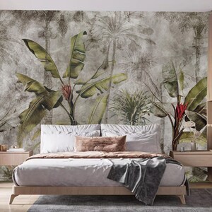 Banana Tree Wallpaper, Vintage Background, Tropical Leaf Wallpaper, Tropical Plants Wall Mural Wall Decor