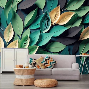 Monstera Leaves Green Leaves Botanical Wallpaper Wall Mural Wall Decor