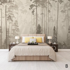 Oil Painting Abstract Nordic Trees Wall Mural Wallpaper, Hand Painted Trees Forest Wall Mural Wall Decor, Trees Forest Wall Mural image 5