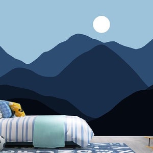 Hills and Mountains in the Haze Mountains Nursery Wallpaper Wall Mural, Sunset Mountains Landscape Kids' Children's Room Wall Mural