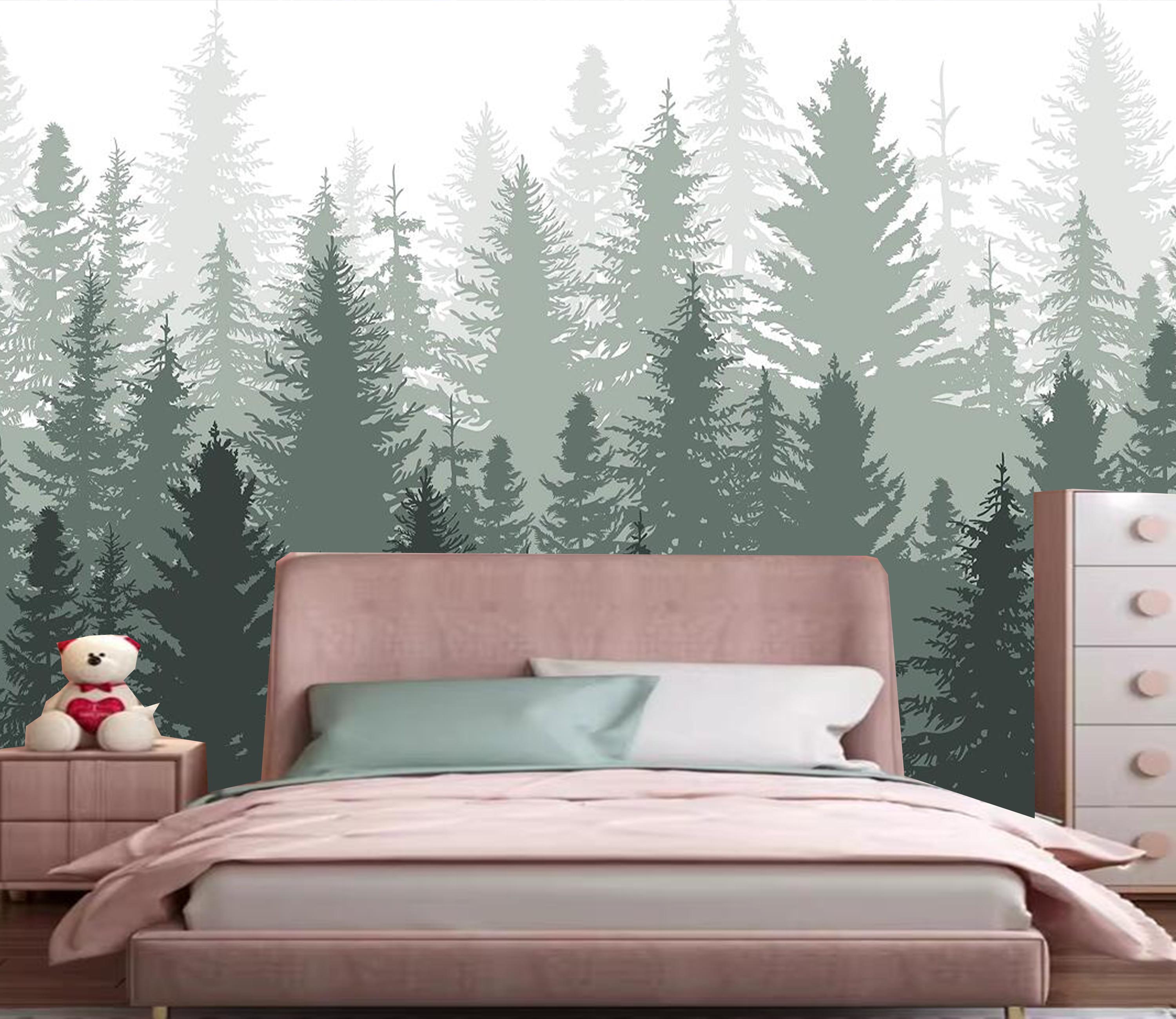 Watercolor Pine Tree Forest Wallpaper Mural: Nursery Wall Decor - Etsy