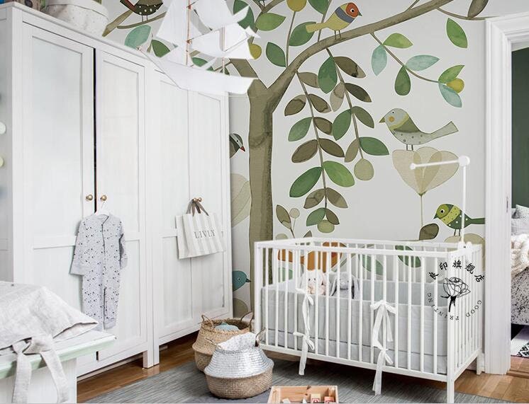Watercolor Tree Nursery Wallpaper Wall Mural Hand Painted | Etsy