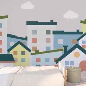 Cartoon Houses Village Town Nursery Wallpaper Mural Kids Children's Room Wall Mural