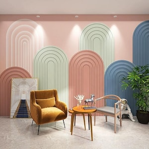 Nordic Minimalist Morandi Geometric Arch Wallpaper Wall Mural for Bedrom Living Room Wall Decor