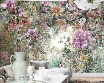 Abstract Floral Watercolor Painting Wallpaper: Spring Wall Mural