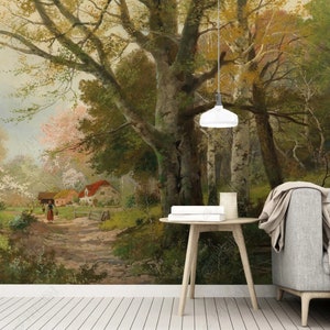 Original Europäische Kunst Retro Wald Landschaft Tapete Wanddeko