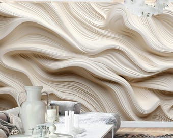 Ivory Texture Plaster Wallpaper: Carved Crinkled Wall Mural