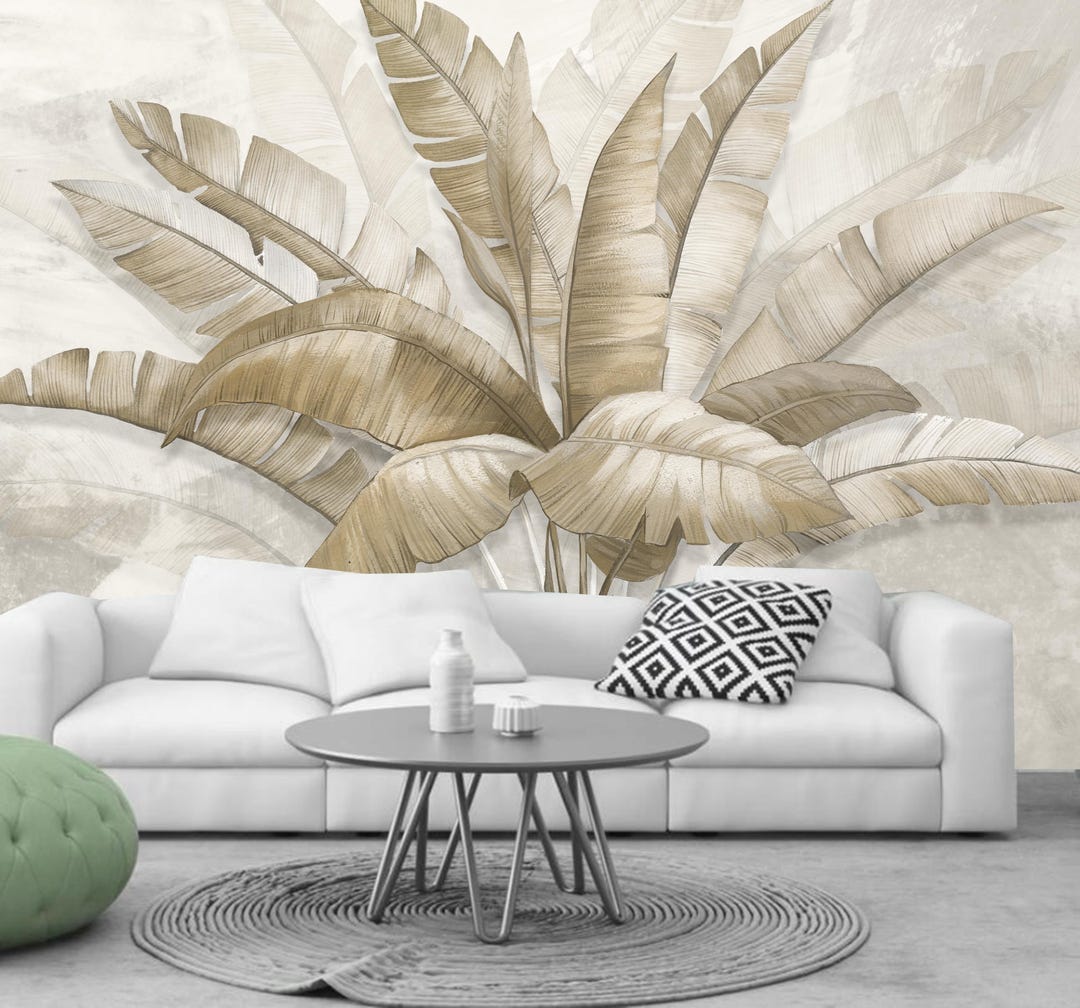 Gold Banana Leaf Wallpaper: Tropical Rainforest Wall Mural - Etsy