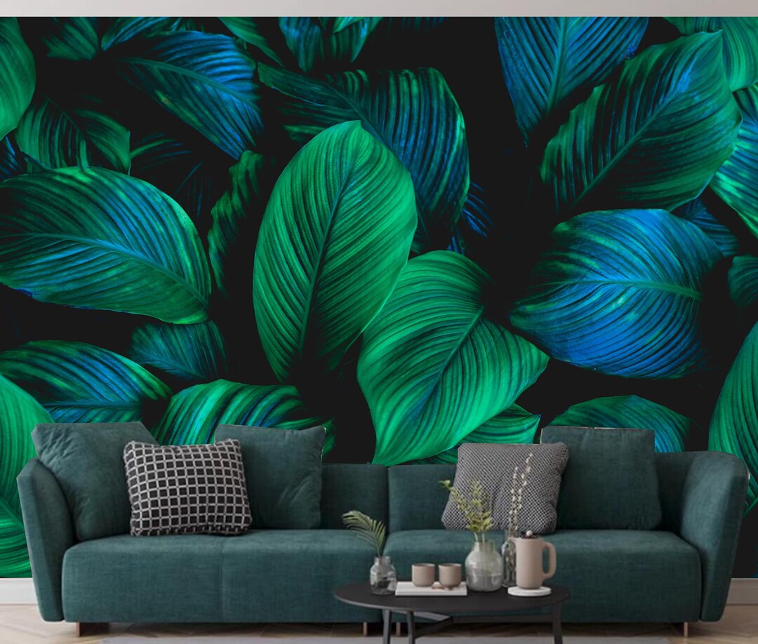 Tropical Green Leaf Wallpaper Mural: Abstract Nature Wall Decor - Etsy