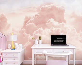 Pink Abstract Rising Clouds Cloudy Wallpaper Wall Mural, Beautiful Pink Clouds Wall Mural Wall Decor