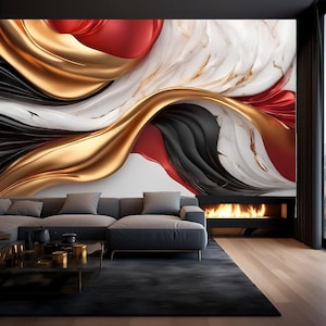 Kreative Moderne Abstrakte Gold Schwarz Rot Weiß Marmor Tapete Wandbild Wohnzimmer TV Hintergrund Marmor Wandbild Wanddekor