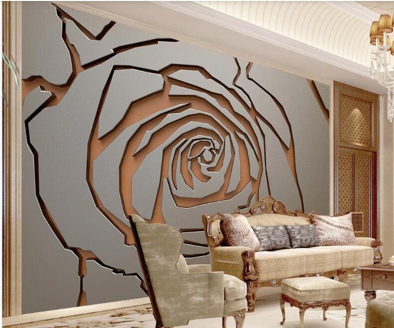 3D Chocolate Rose Floral Wall Mural: Grey Background Wallpaper