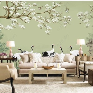 Chinoiserie Schwäne Wallpaper Wandbild: Kirschblüten Baum Wanddekor
