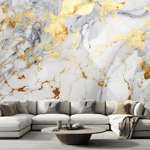 Papier peint en marbre doré : décoration murale en marbre liquide réaliste