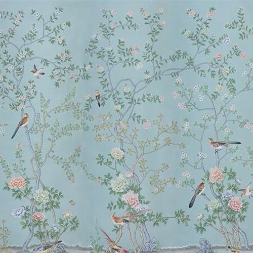 NAUZHA Blue Chinoiserie Wallpaper Mural Vintage Silk Wall - Etsy