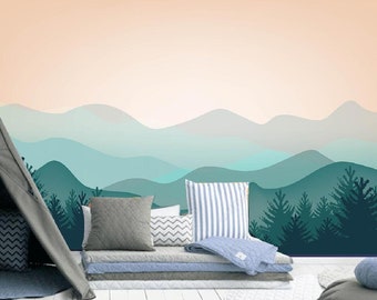 Panoramic View of the Mountains Landscape Kids&#39; Children&#39;s Room Nursery Wallpaper Wall Mural