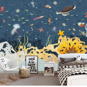 Cartoon Undersea World Ocean World Tropical Fishes Seaview Kids&#39; Room Nursery Wallpaper Wall Mural