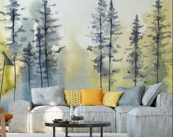 Abstract Trees Wallpaper Wall Mural, Watercolor Trees Wall mural Wall Decor