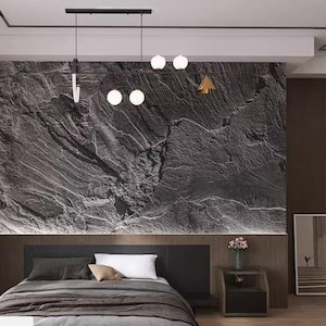 3D Rock Slate Wallpaper Mural: Industrial Style Gray Stone Wall Decor