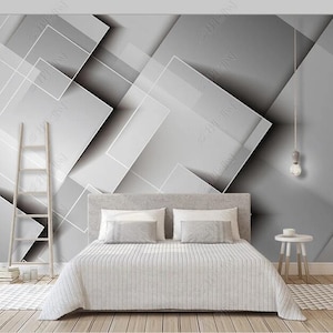 Grey Geometric Wallpaper Wall Mural, Office Living Room Bedroom Wall Mural, Geometric Wall Mural Wall Decor