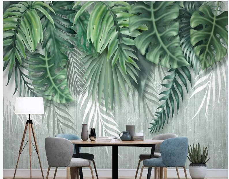 Hanging Tropical Green Banana Leaves Plant Wall Mural - Etsy