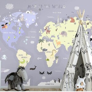 Hand Painted World Map Nursery Wallpaper Wall Mural World Map - Etsy