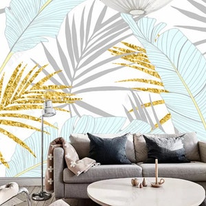 Original Nordic Abstract Golden Plant Banana Leaf Decoration Background Wallpaper Wall Mural