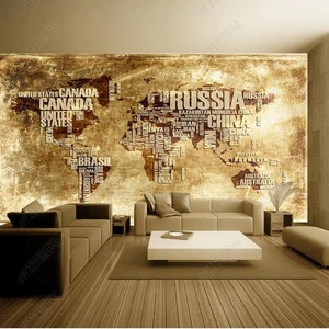 Original Retro englisches Alphabet Weltkarte Wallpaper Wandbild