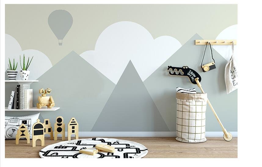 Geometric Mountains With Cloudy Geometric Wallpaper Wall - Etsy