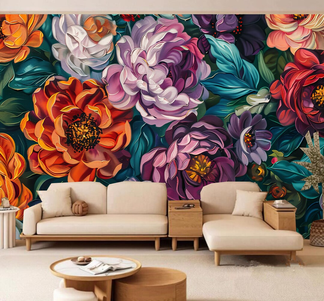 Vintage Peonies Floral Wallpaper Mural: Self Adhesive, Removable - Etsy