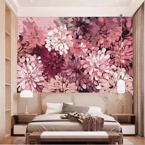 Vintage Floral Background with Pink Chrysanthemum Flowers Mural, Self Adhesive, Peel and Stick, Removable or Traditional Wallpaper