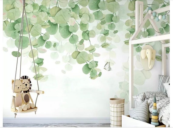 Green Hanging Leaf Wall Decals, Removable Fresh Plant Leaves Flower Vines Wall  Stickers, Green Plants Wall Mural, Green Leaves Wall Art Decor For Kids